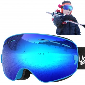 USHAKE Kid Ski Goggles ( Mirrored Blue/Green/Yellow Lenses)