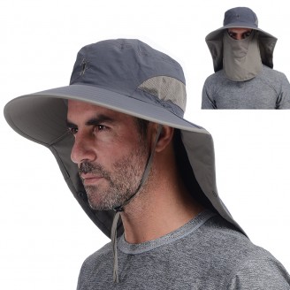 Men Women Fishing Bucket Hat Neck Flap Face Mask Wide Brim Caps